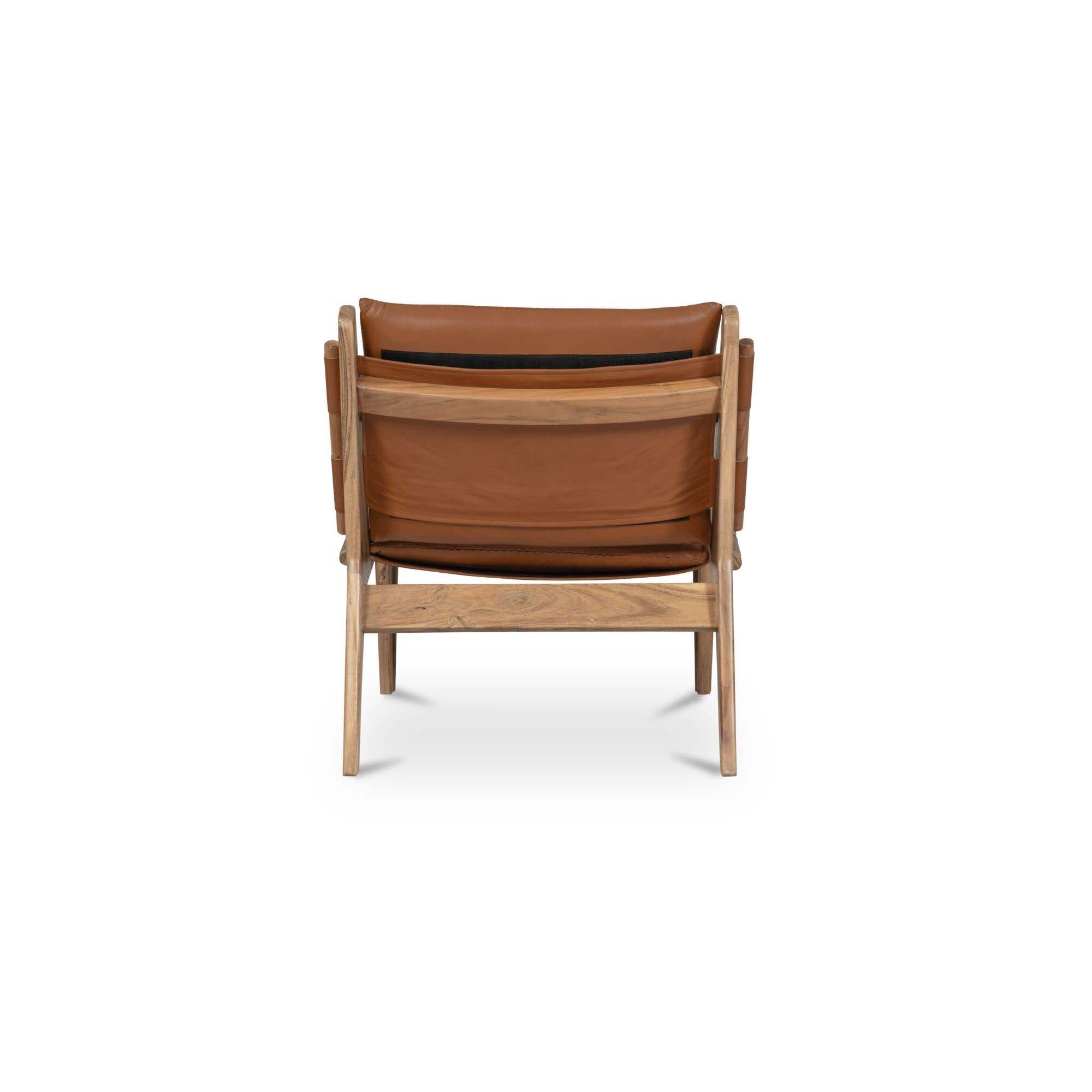 Fauteuil d'appoint mi-siècle en cuir et bois avec cadre en bois massif pour salon