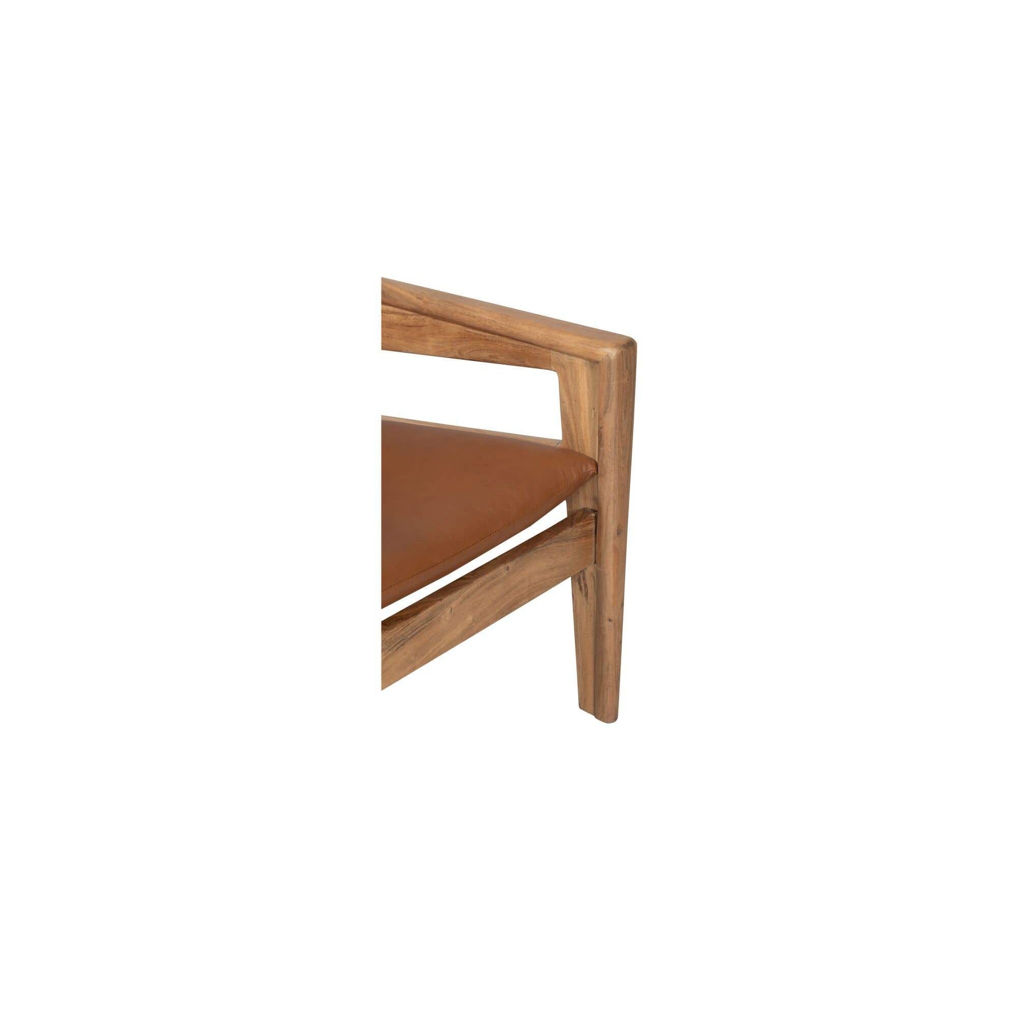 Fauteuil d'appoint mi-siècle en cuir et bois avec cadre en bois massif pour salon
