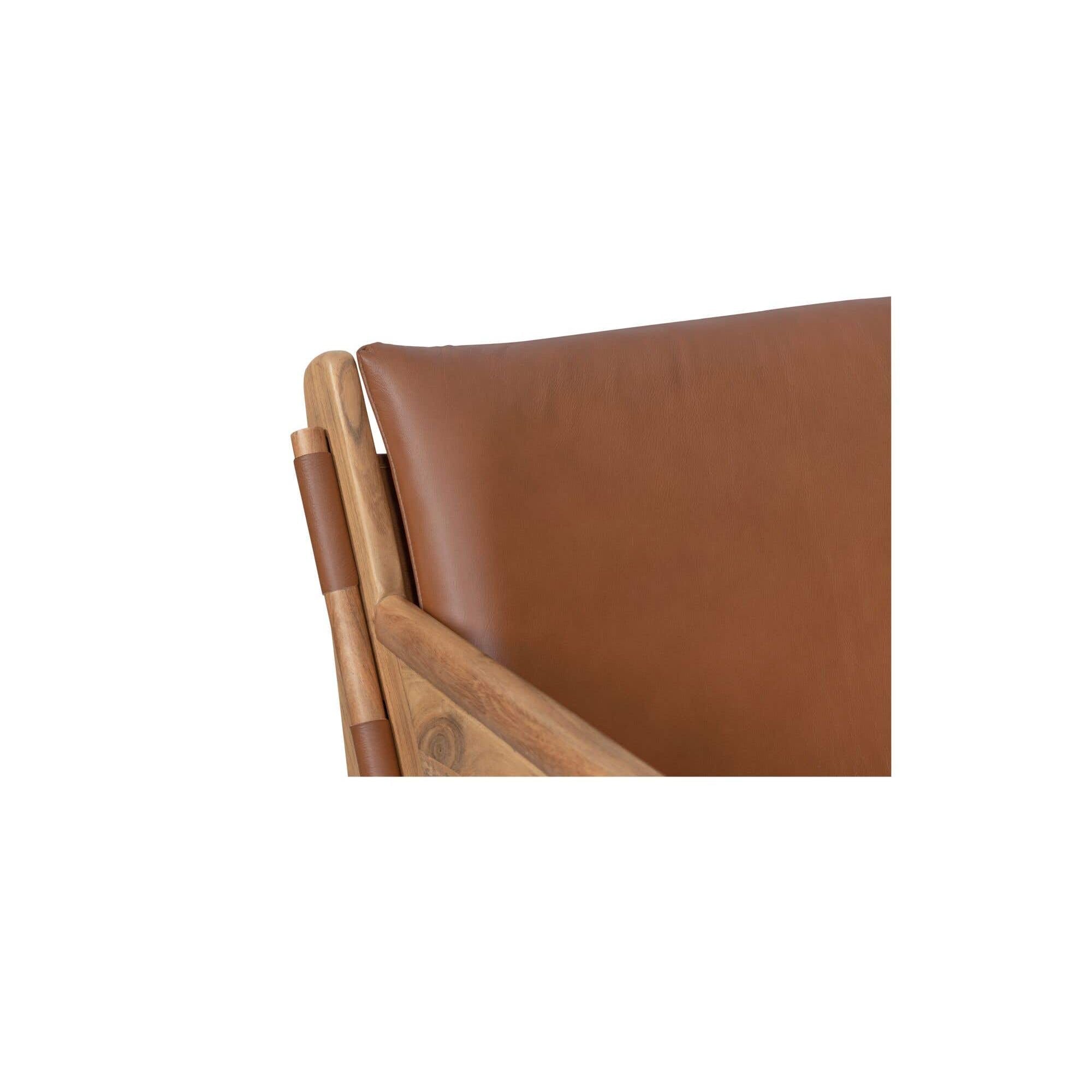 Fauteuil d'appoint mi-siècle en cuir et bois avec cadre en bois massif pour salon