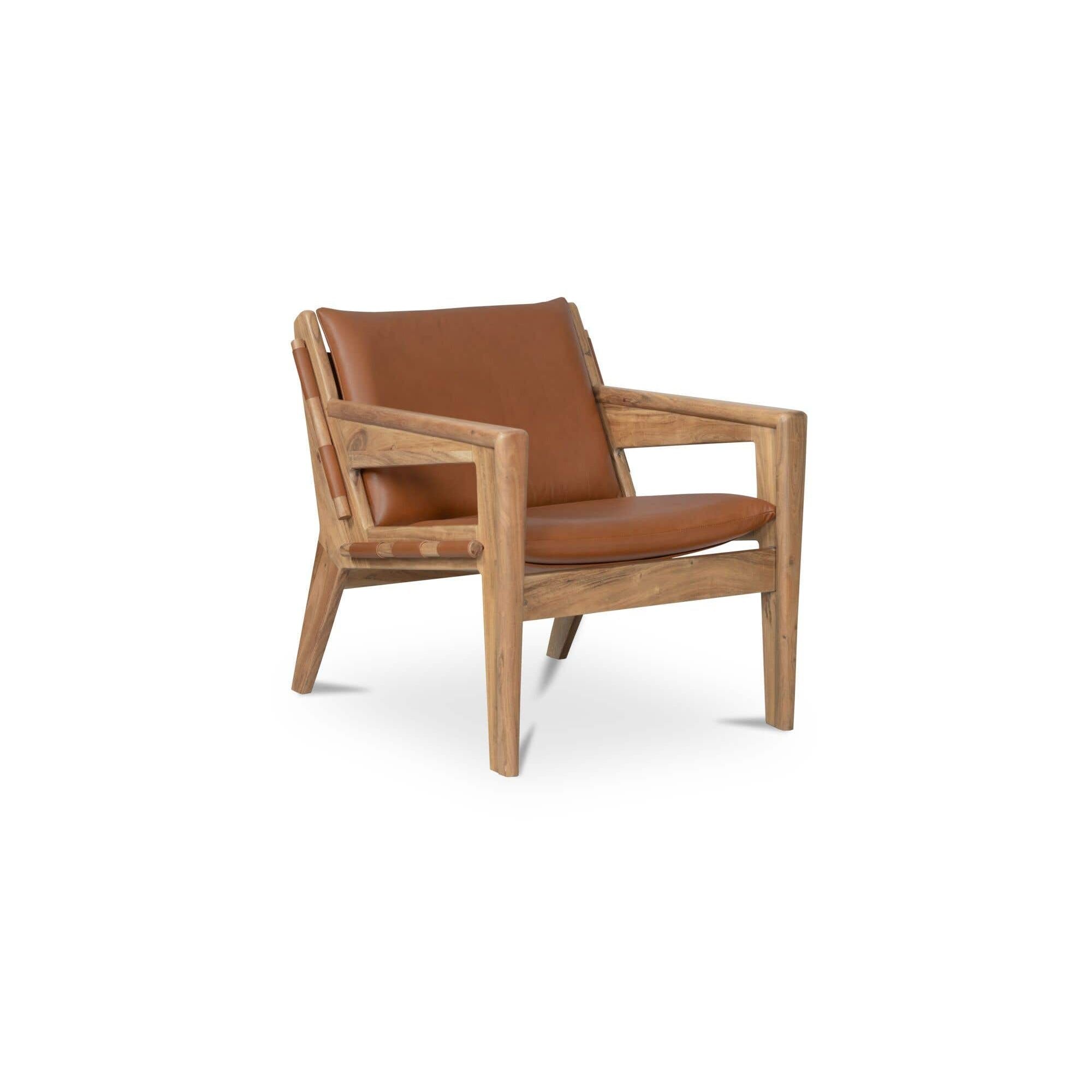 Fauteuil d'appoint mi-siècle en cuir et bois avec cadre en bois massif pour salon