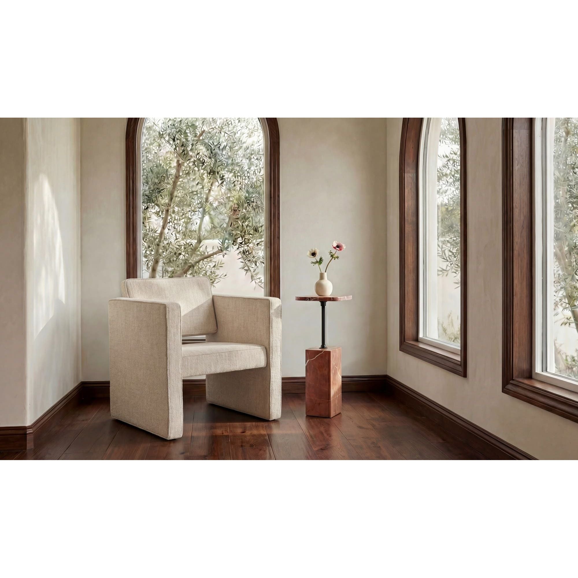 Fauteuil d'appoint moderne en cuir et tissu avec cadre en bois pour salon