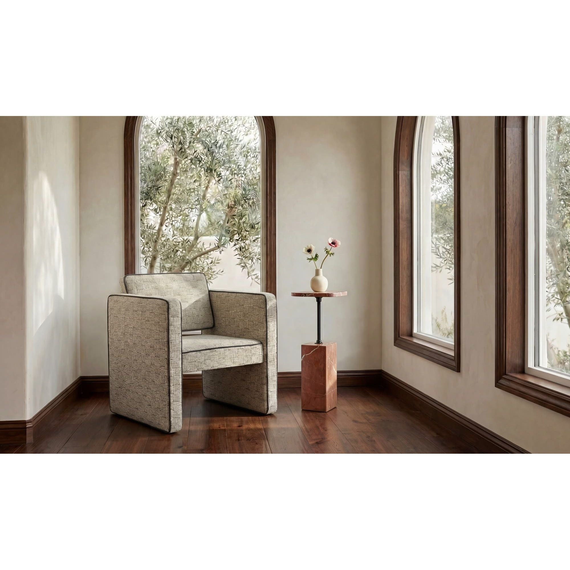 Fauteuil d'appoint moderne en cuir et tissu avec cadre en bois pour salon