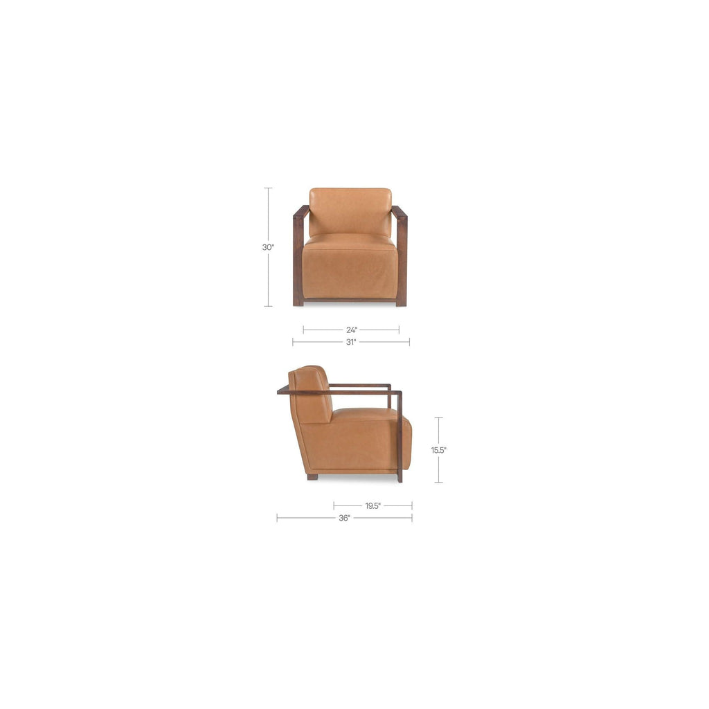 Fauteuil d'appoint transitionnel en cuir et bois avec cadre en bois naturel pour le salon