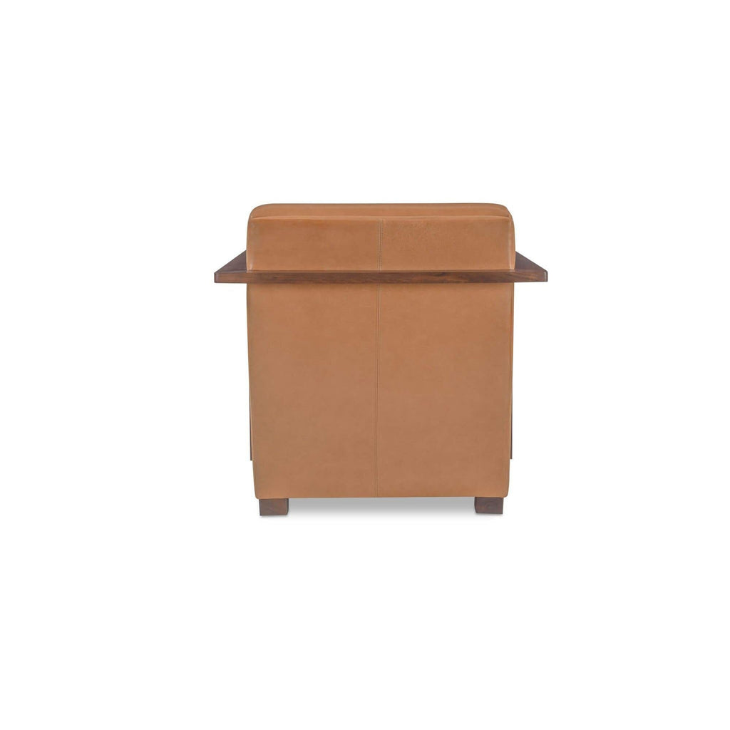 Fauteuil d'appoint transitionnel en cuir et bois avec cadre en bois naturel pour le salon