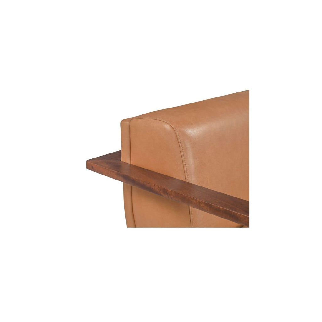 Fauteuil d'appoint transitionnel en cuir et bois avec cadre en bois naturel pour le salon