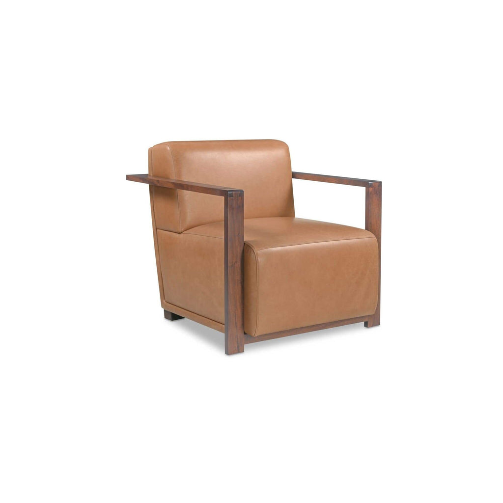 Fauteuil d'appoint transitionnel en cuir et bois avec cadre en bois naturel pour le salon