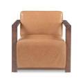 Fauteuil d'appoint transitionnel en cuir et bois avec cadre en bois naturel pour le salon