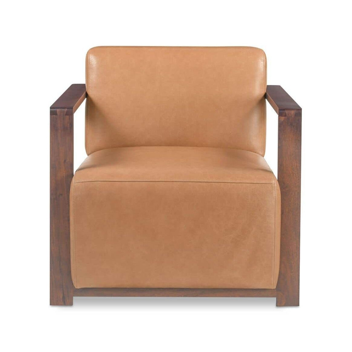 Fauteuil d'appoint transitionnel en cuir et bois avec cadre en bois naturel pour le salon