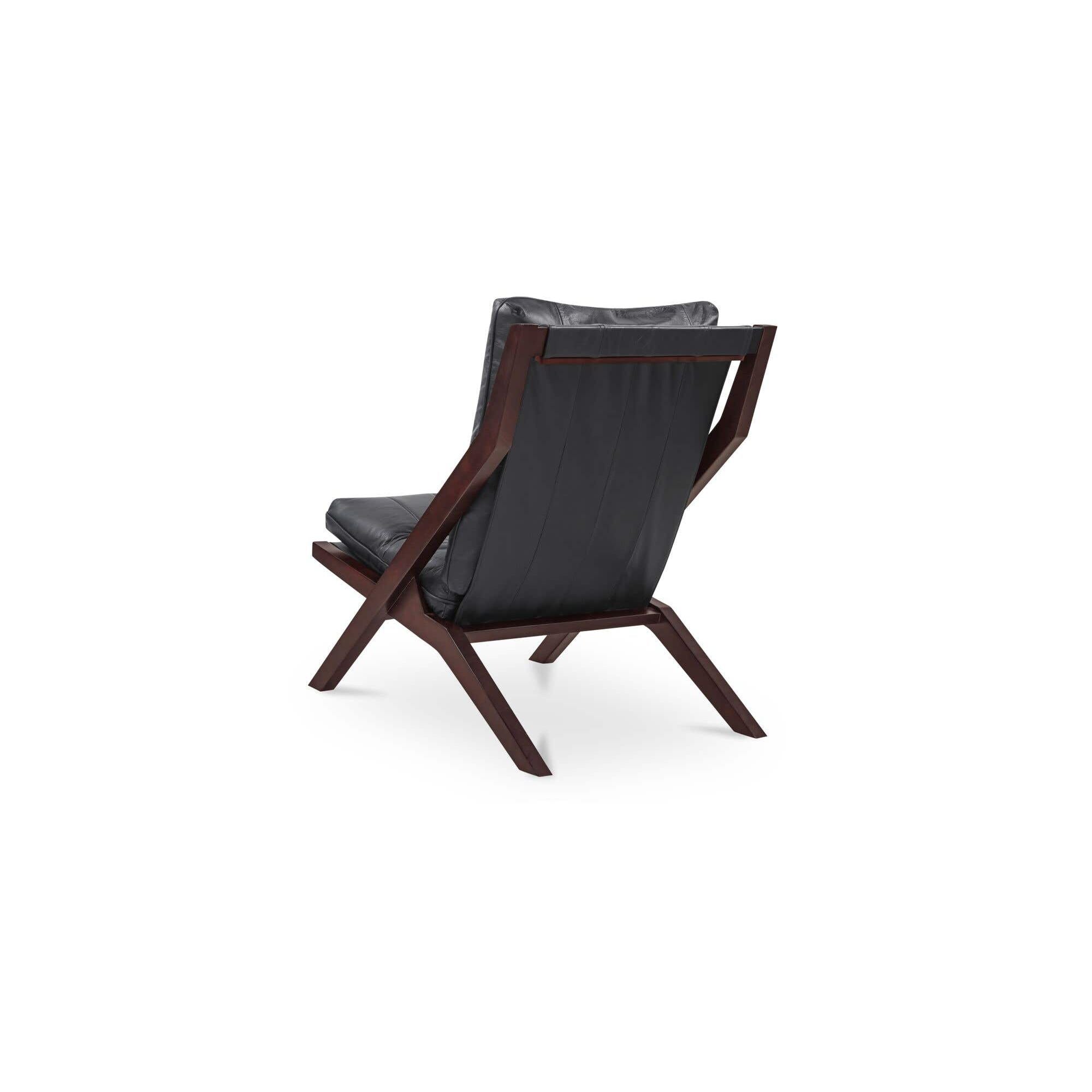 Fauteuil d'appoint en cuir et bois de style Mid-Century avec structure en bois massif pour salon