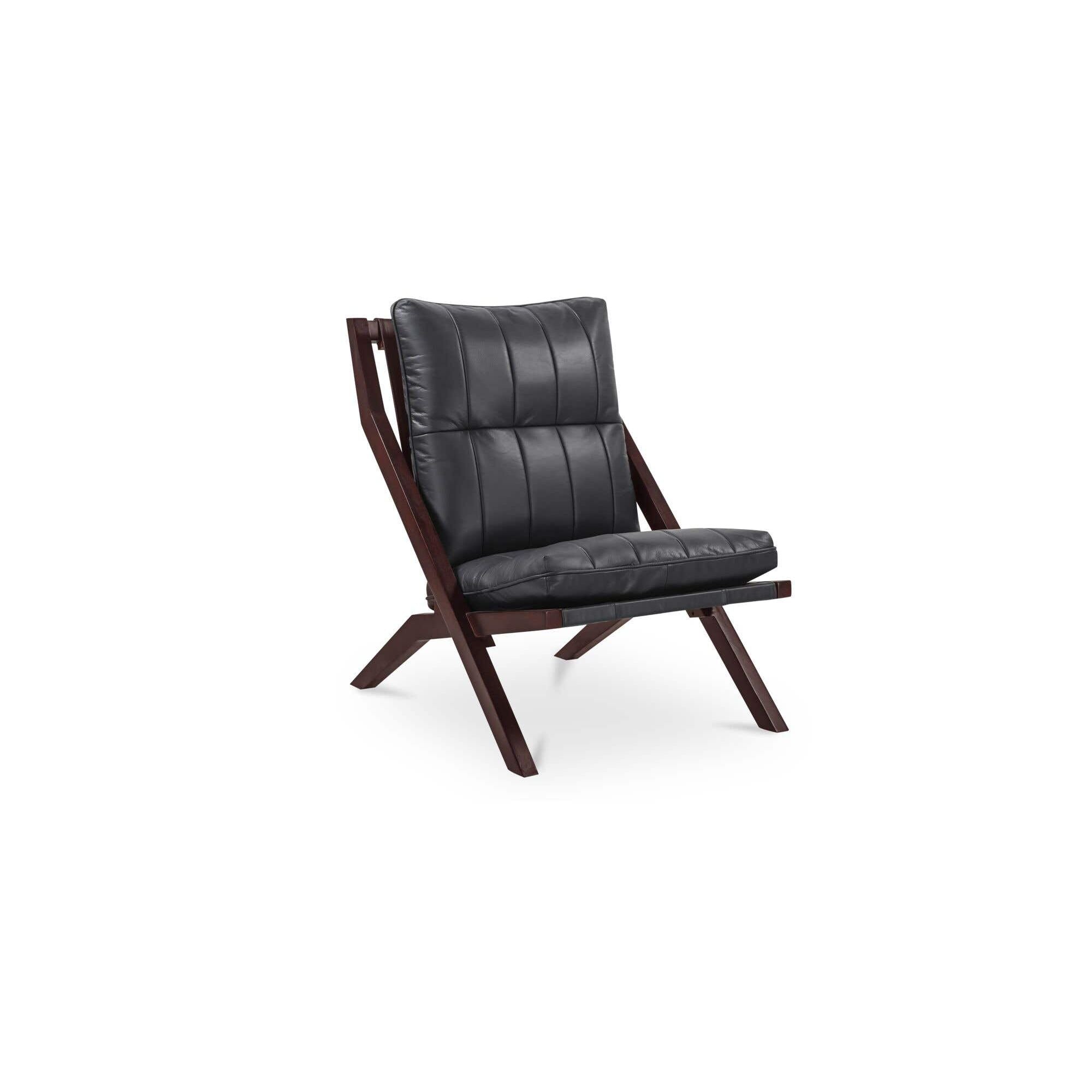 Fauteuil d'appoint en cuir et bois de style Mid-Century avec structure en bois massif pour salon