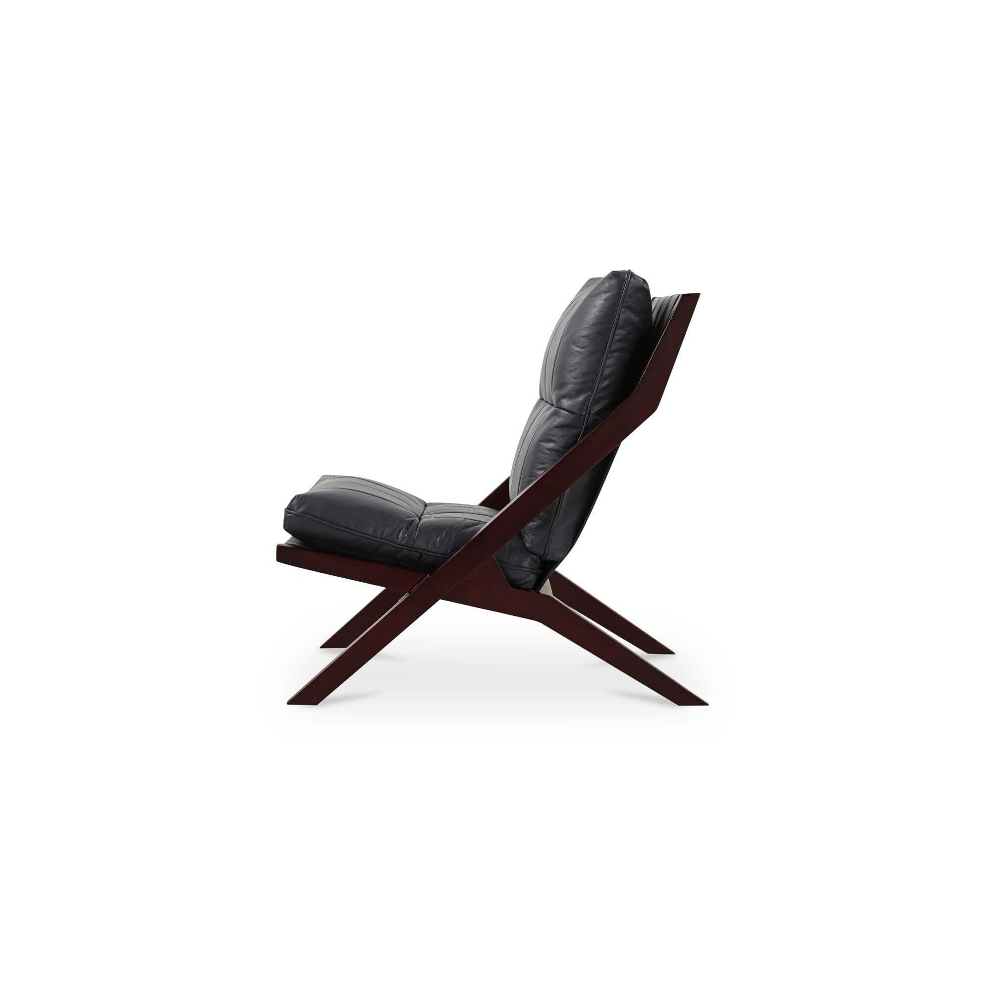 Fauteuil d'appoint en cuir et bois de style Mid-Century avec structure en bois massif pour salon