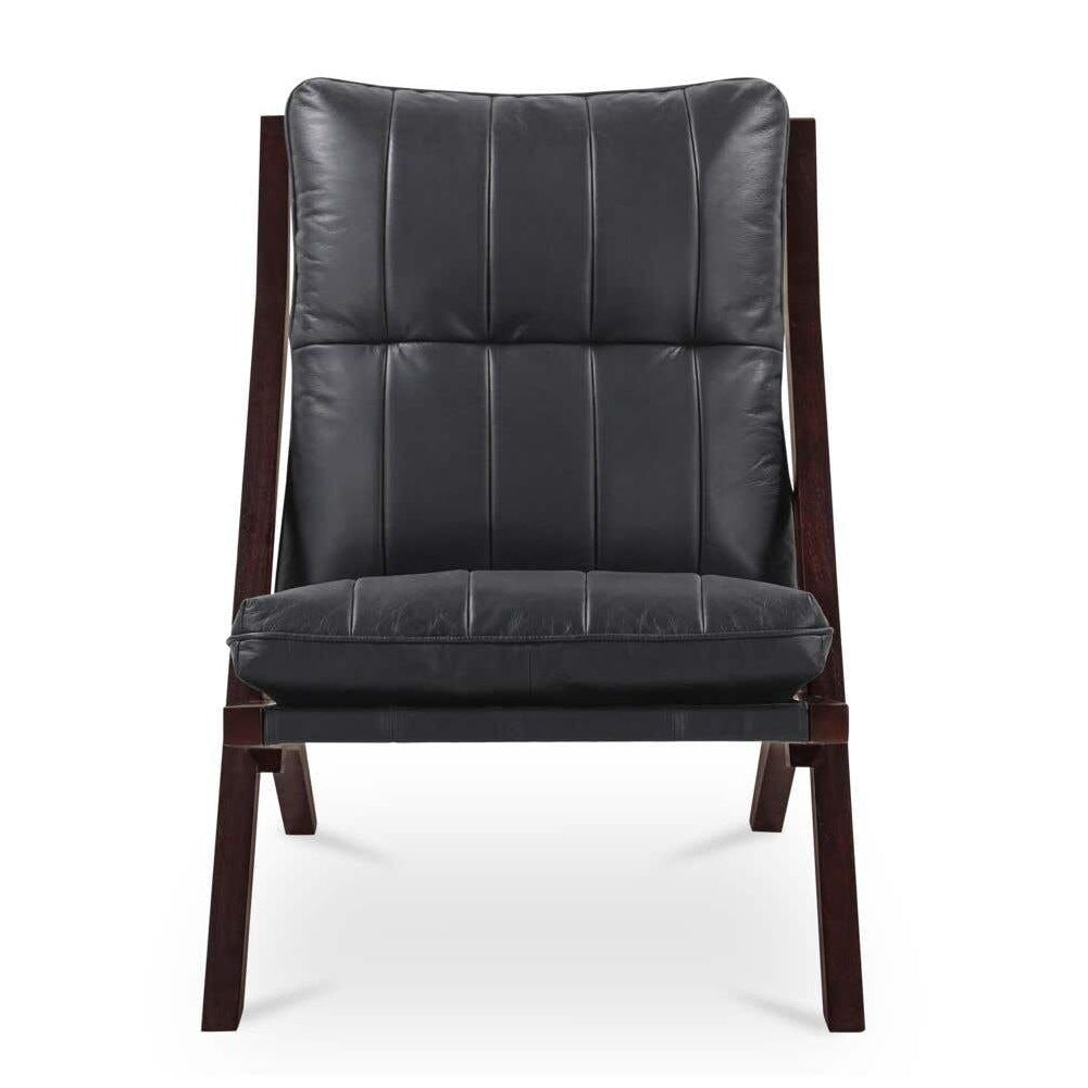Fauteuil d'appoint en cuir et bois de style Mid-Century avec structure en bois massif pour salon