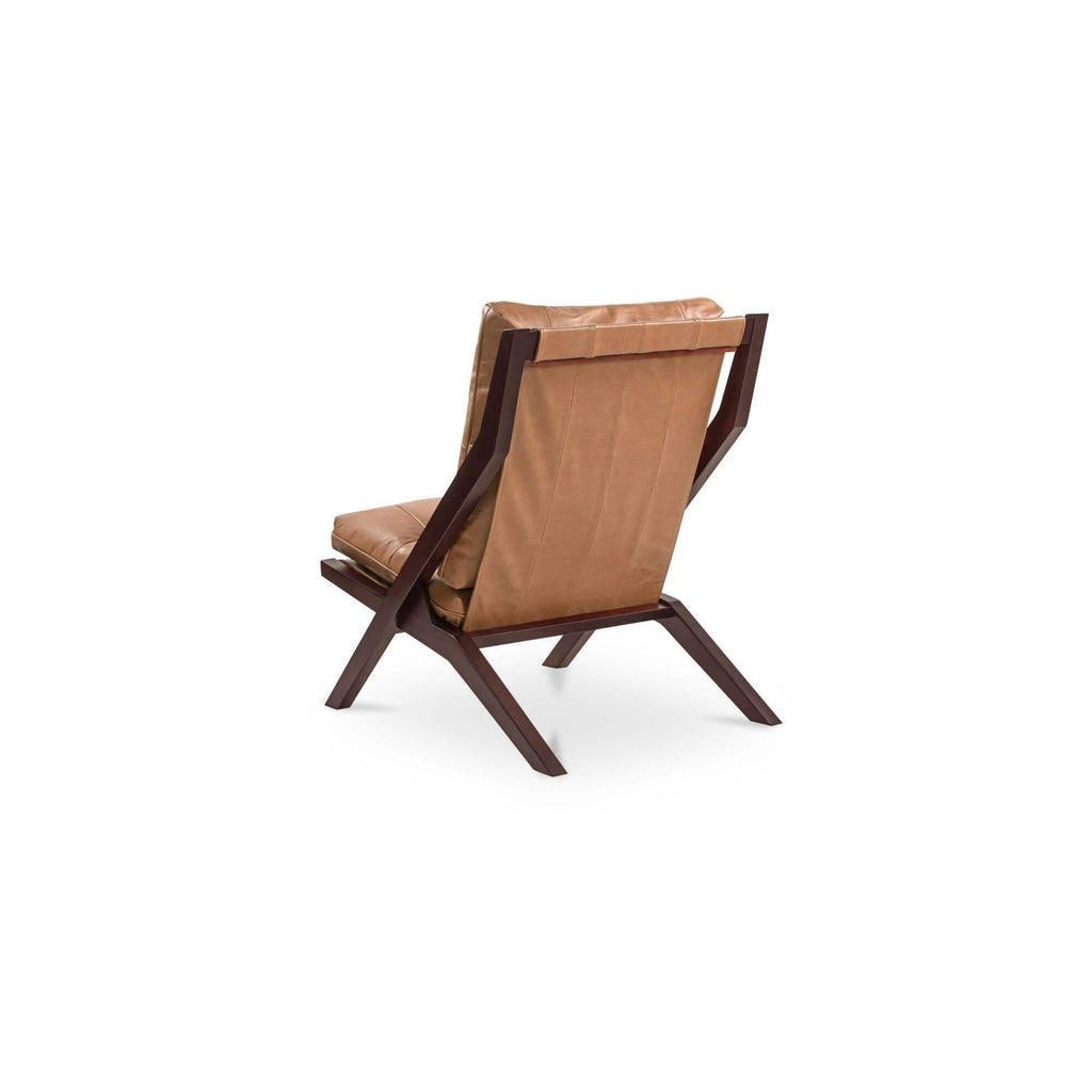 Fauteuil d'appoint en cuir et bois de style Mid-Century avec structure en bois massif pour salon