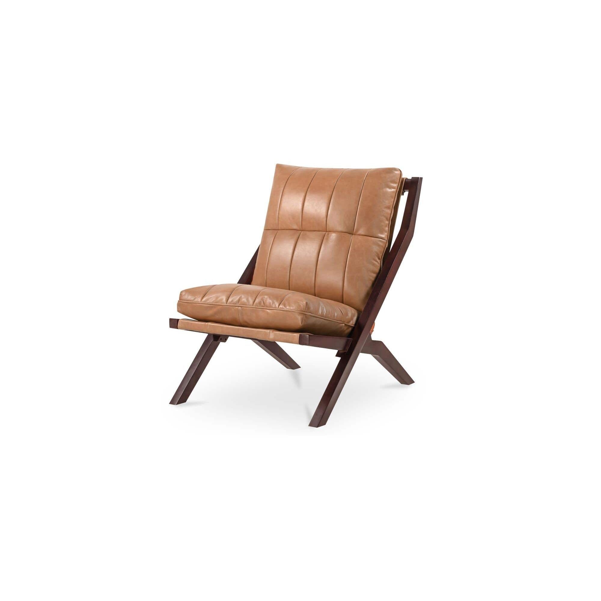 Fauteuil d'appoint en cuir et bois de style Mid-Century avec structure en bois massif pour salon
