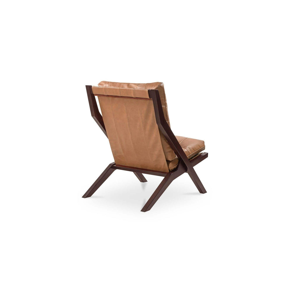 Fauteuil d'appoint en cuir et bois de style Mid-Century avec structure en bois massif pour salon