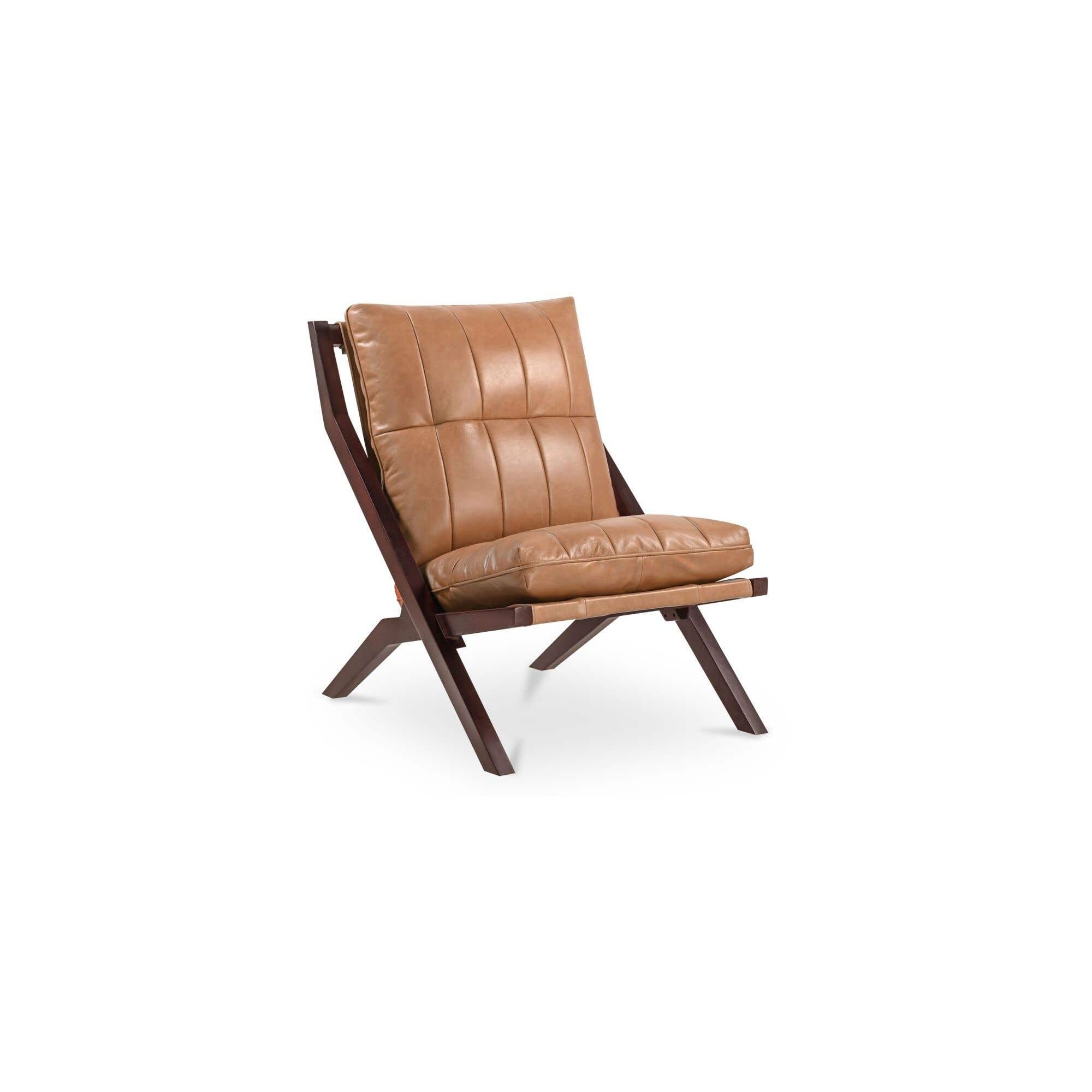 Fauteuil d'appoint en cuir et bois de style Mid-Century avec structure en bois massif pour salon
