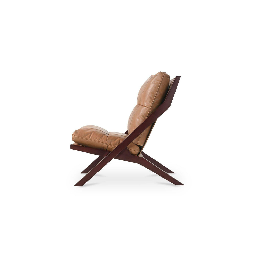 Fauteuil d'appoint en cuir et bois de style Mid-Century avec structure en bois massif pour salon