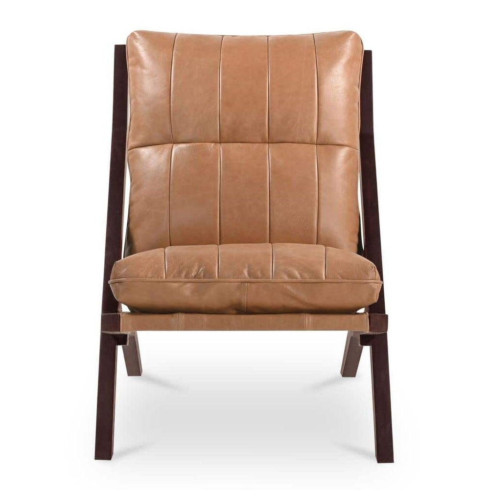 Fauteuil d'appoint en cuir et bois de style Mid-Century avec structure en bois massif pour salon