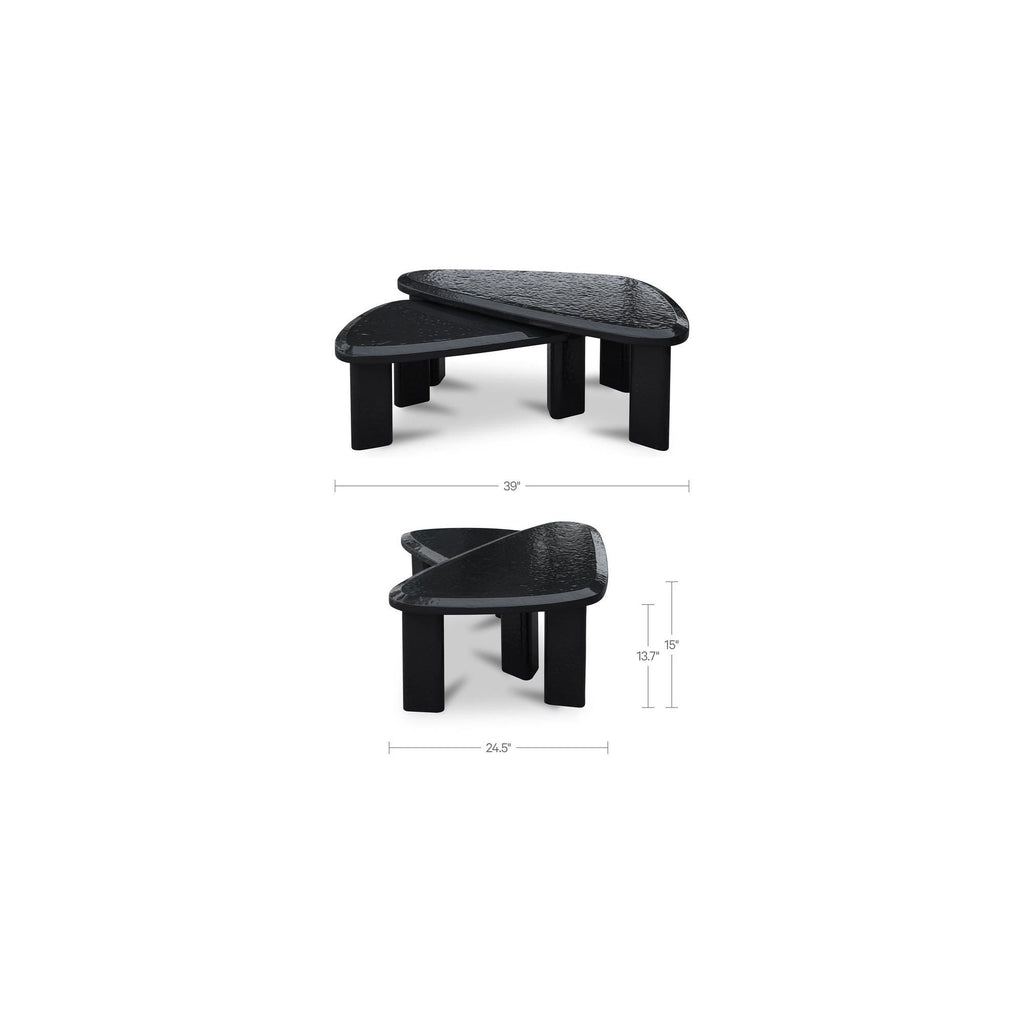 Table basse d'extérieur moderne en béton laqué avec design gigogne compact pour balcon