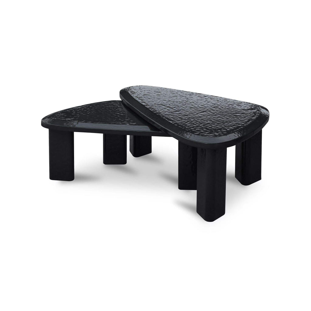 Table basse d'extérieur moderne en béton laqué avec design gigogne compact pour balcon