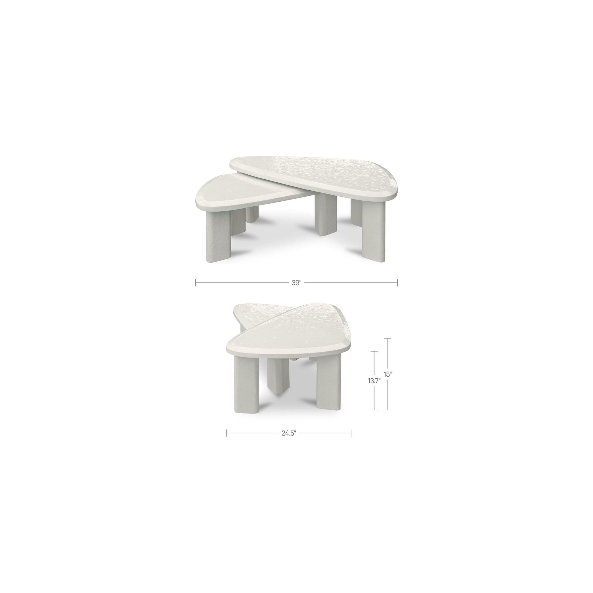 Table basse d'extérieur moderne en béton laqué avec design gigogne compact pour balcon