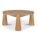 Table basse d'extérieur en bois naturel et pierre avec plateau rond pour patio et jardin